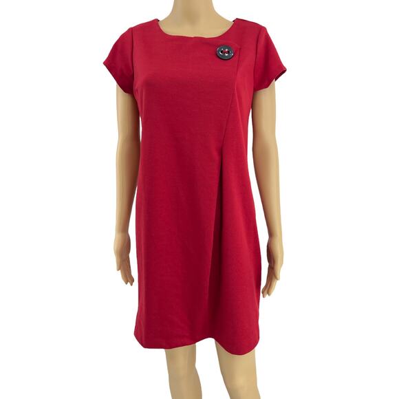 Amanda Lane (8) Petite Red Mad Shift Mini Dress Short Sleeve - Picture 1 of 7
